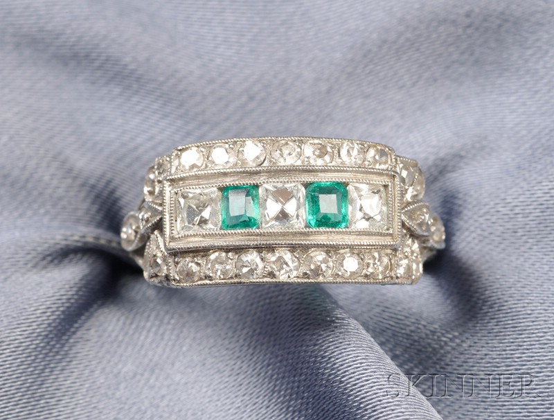 Appraisal: Art Deco Platinum Emerald and Diamond Ring set with emerald-cut