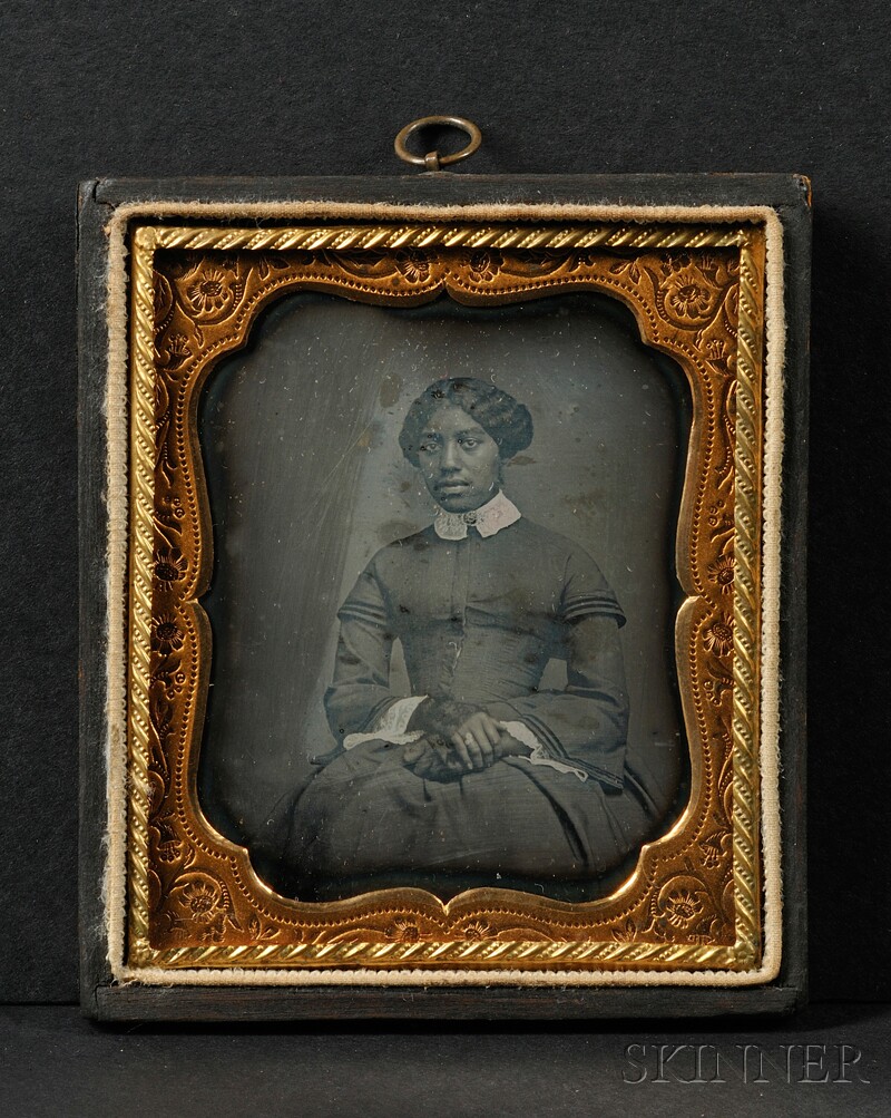 Appraisal: Sixth Plate Daguerreotype Portrait of a Young Black Woman in