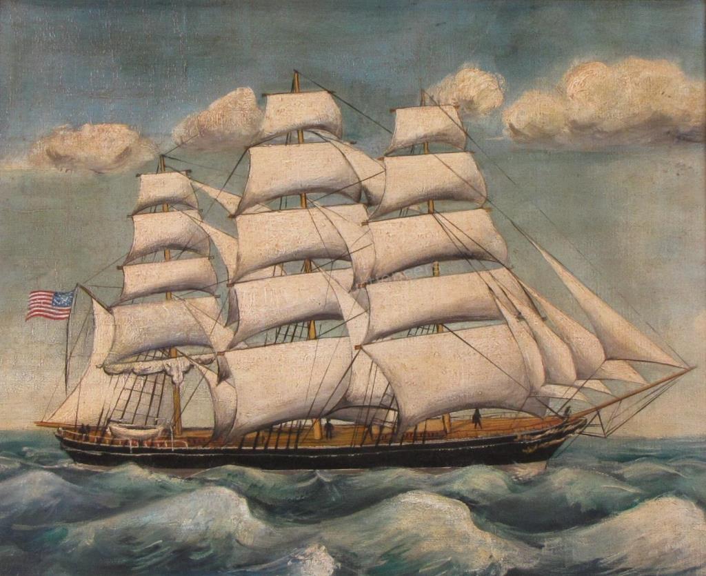 Appraisal: Unsigned Antique ca x O C Clipper Ship Depicting clipper