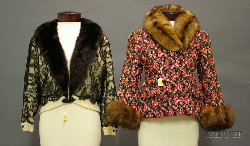 Appraisal: Two Vintage Fur Trimmed Sweaters Jackets s one cream cashmere