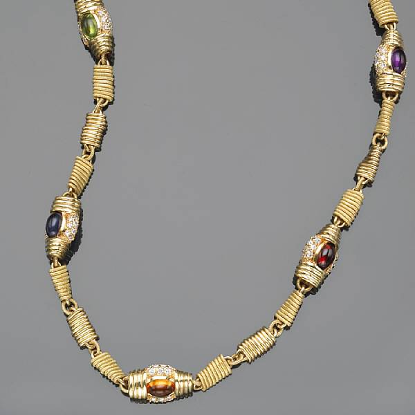 Appraisal: A diamond semi-precious and k gold necklace Pepe signed Pepe