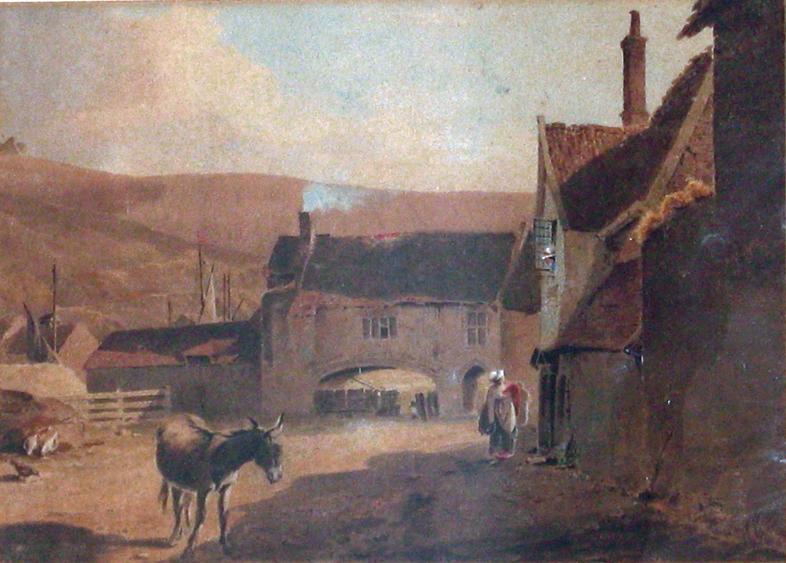 Appraisal: NORWICH SCHOOL Donkey in a farmyard watercolour and body colour