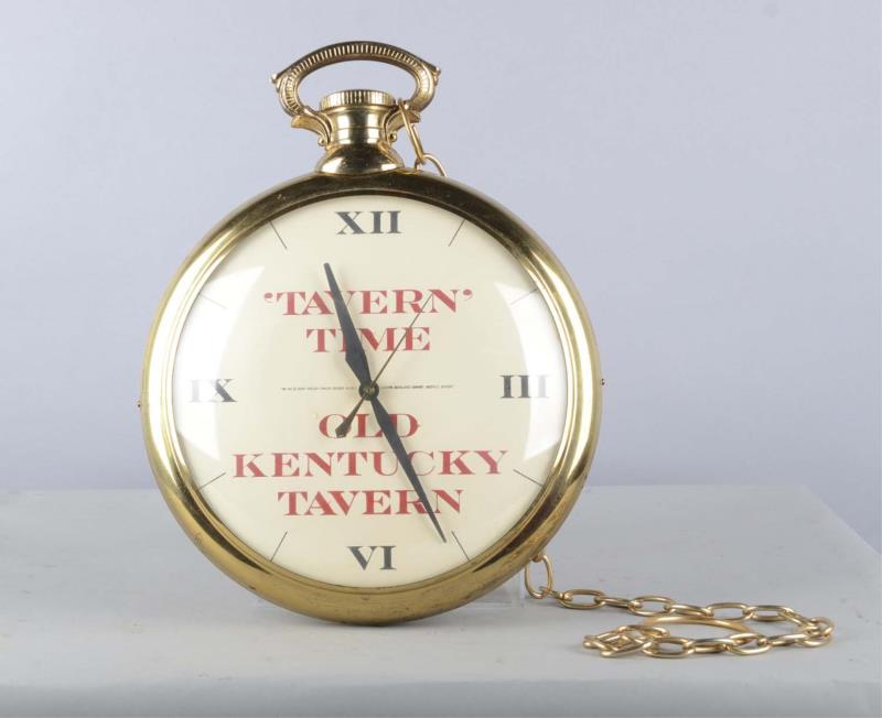 Appraisal: Old Kentucky Tavern Pocketwatch Display Sign This large figural pocket