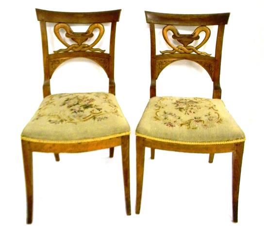 Appraisal: Pair of Biedermeier style side chairs c s splats carved