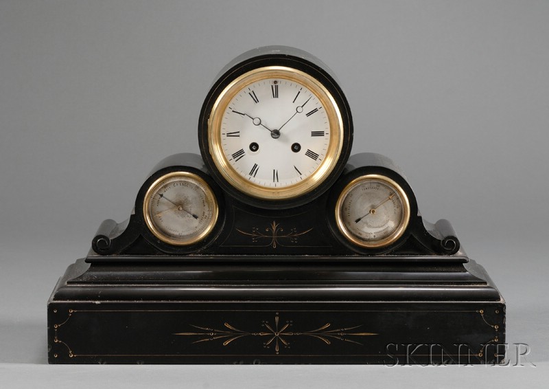 Appraisal: French Black Marble Mantel Clock in a tambour form with