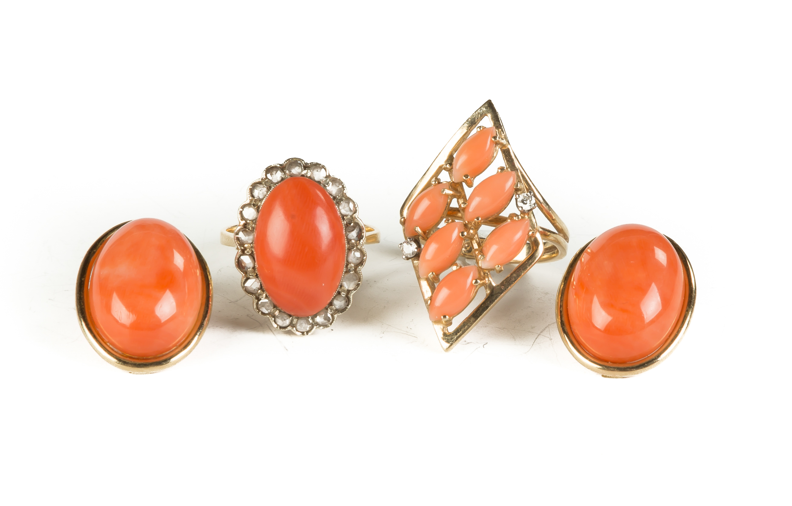 Appraisal: Two Natural Coral Rings and a Pair of Earrings Ring