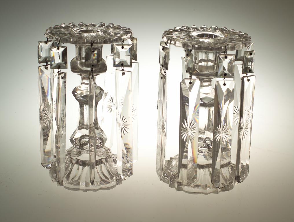 Appraisal: PAIR OF VICTORIAN CUT AND PRESSED GLASS LUSTRES each with