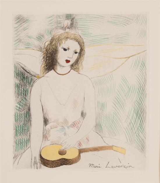 Appraisal: Marie Laurencin French - ''Jeune Fille a la Guitare'' color