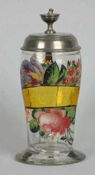 Appraisal: Early Hand Blown Tankard Stein Circa With painted lid and