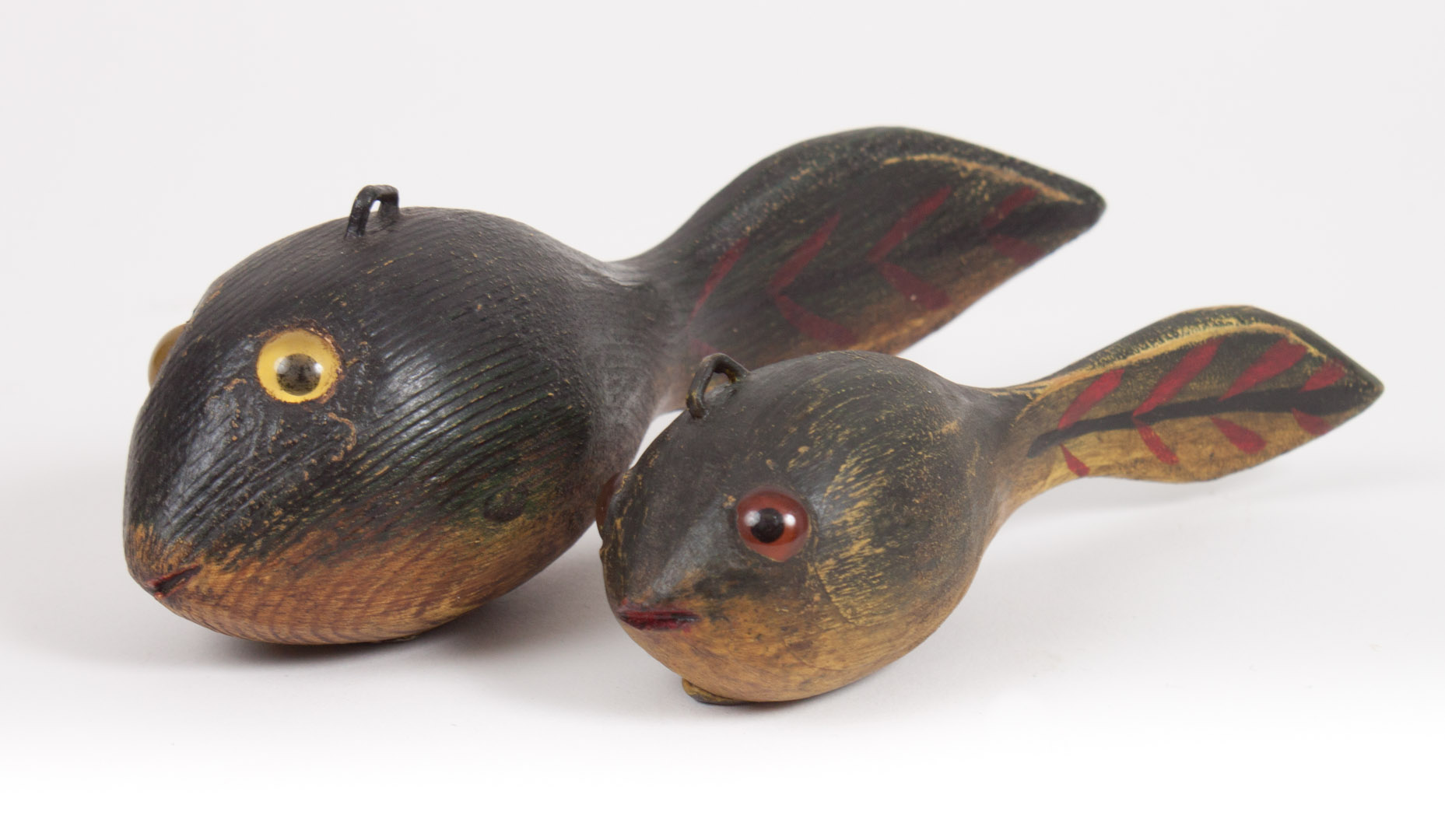 Appraisal: Two carved and painted wood tadpole fish decoys each with