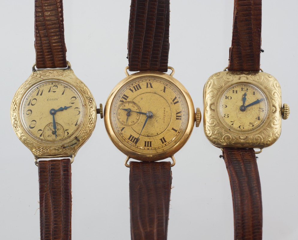 Appraisal: K YG ladies wrist watches w leather bands w engraved