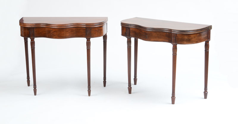 Appraisal: NEAR PAIR OF SERPENTINE-FRONT FEDERAL MAHOGANY CARD TABLES PHILADELPHIA C