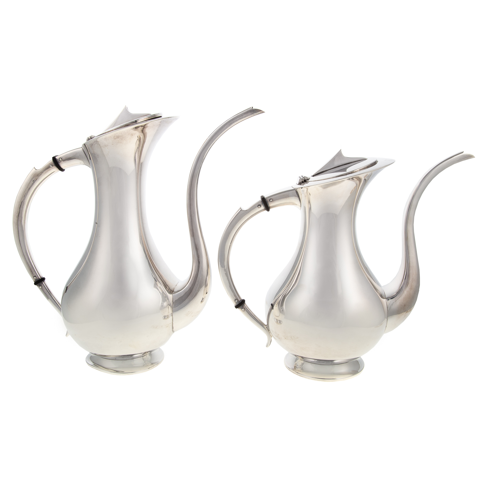 Appraisal: MODERNIST STERLING COFFEE POT TEAPOT sterling standard gently curving baluster-form