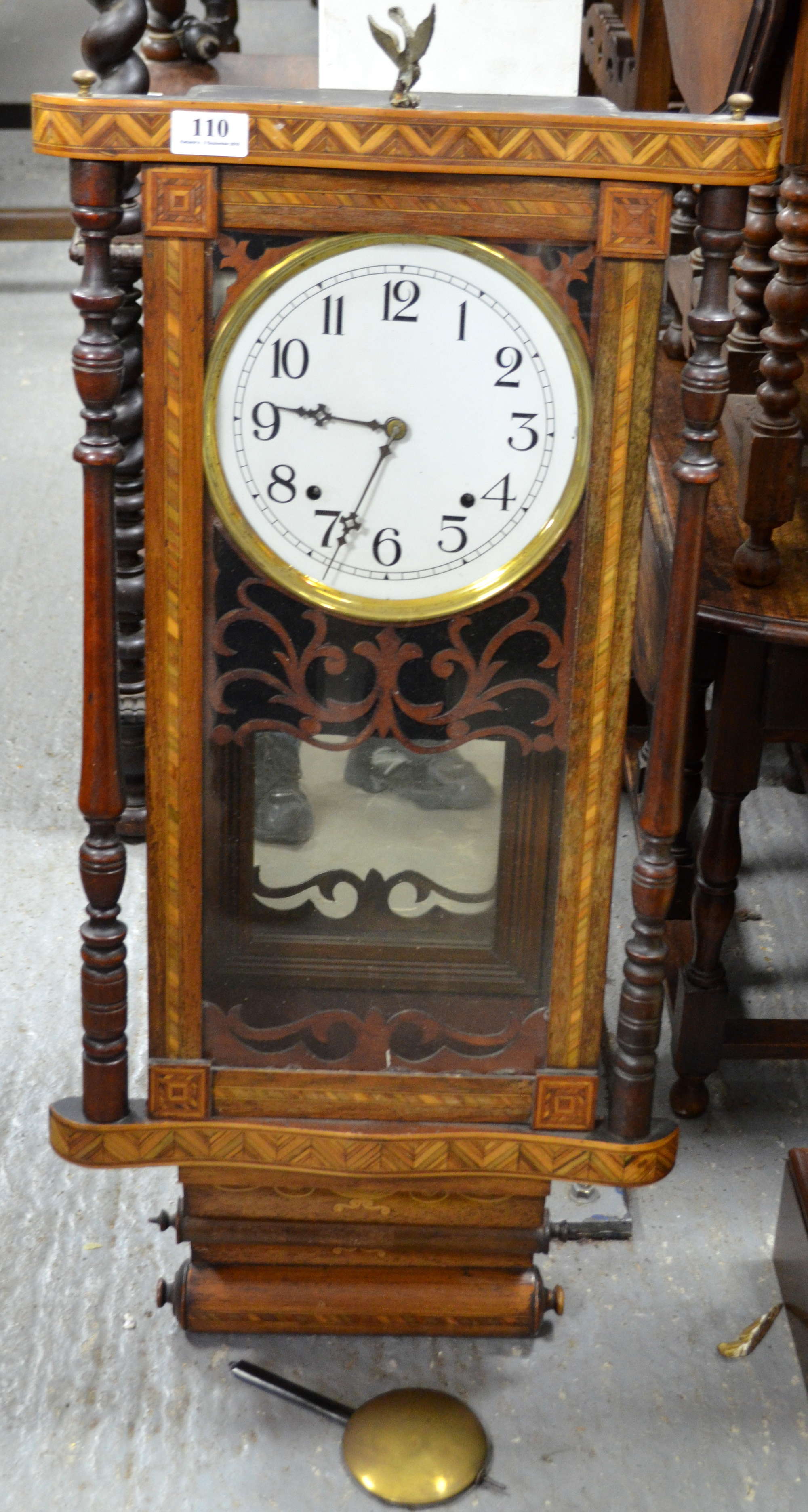 Appraisal: Edwardian parquetry and marquetry wall hanging clock