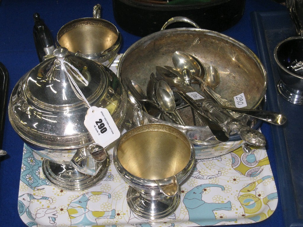 Appraisal: Tray lot of EP - tea service bowl loose cutlery