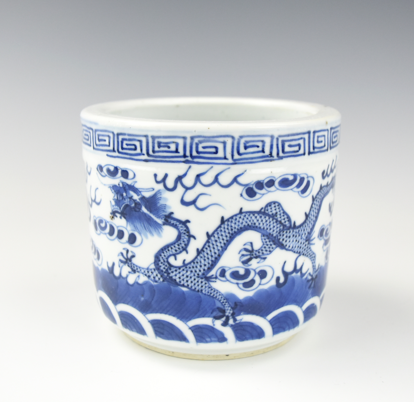 Appraisal: CHINESE BLUE WHITE DRAGON CENSER TH C Chinese th C