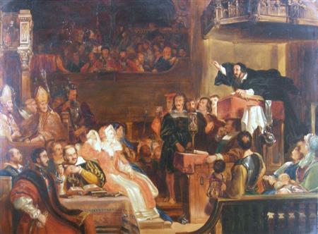 Appraisal: AFTER DAVID WILKIE JOHN KNOX PREACHING Oil on mahogany cm