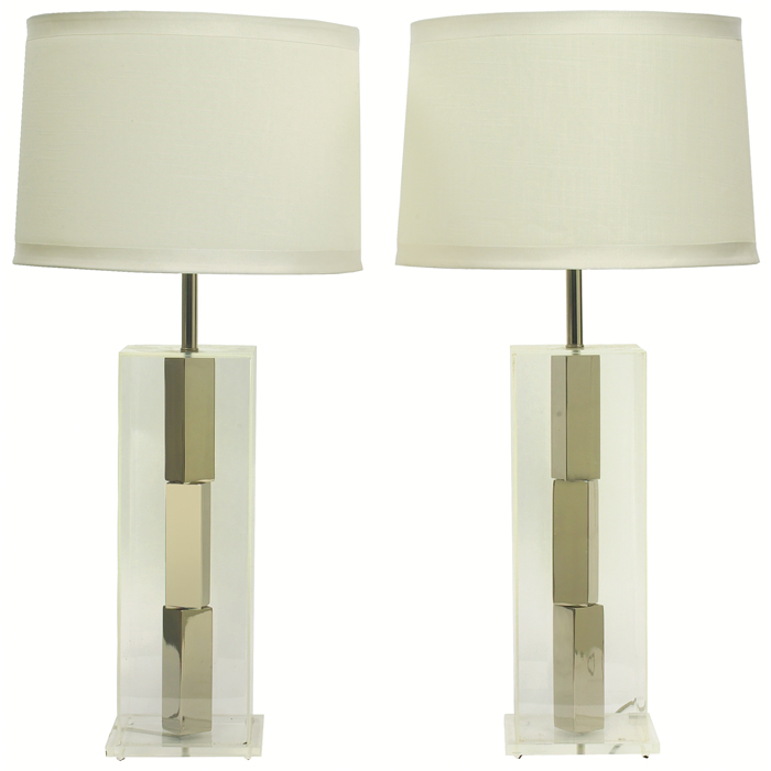 Appraisal: Laurel table lamps pair Lucite boxes with stacked chrome elements