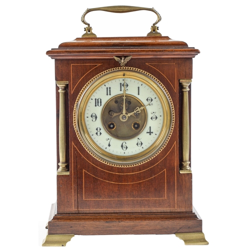 Appraisal: A brass mounted mahogany and line inlaid mantel clock c