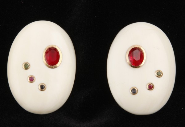 Appraisal: Pair of earrings with red green and blue stones bezel