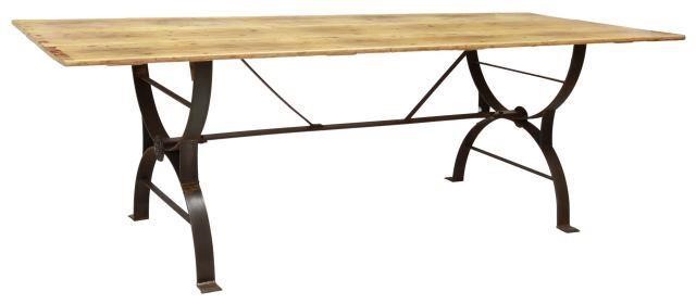 Appraisal: Large rustic dining table late th c waxed pine tabletop