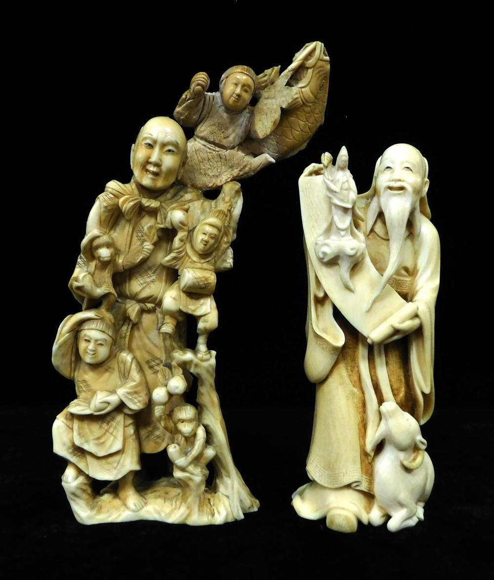 Appraisal: ASIAN Two th th C ivory carvings one of a