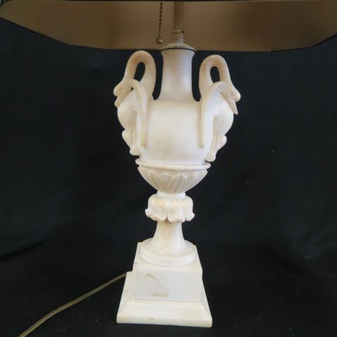 Appraisal: Carved Alabaster Table Lamp swan classical form body excellent