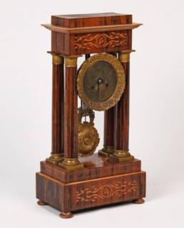 Appraisal: CONTINENTAL MARQUETRY INLAID PORTICO CLOCK CONTINENTAL MARQUETRY INLAID ROSEWOOD CASE