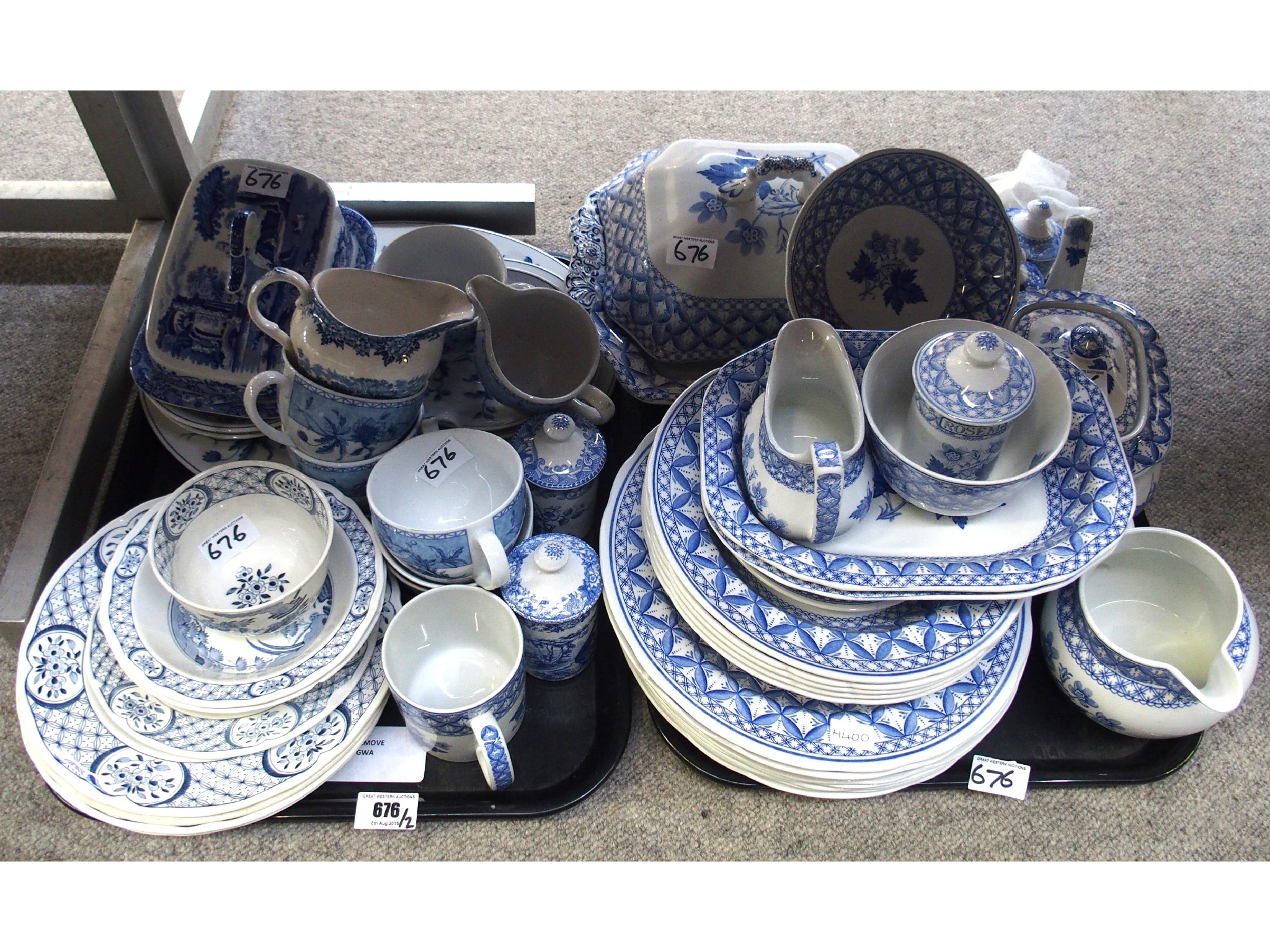 Appraisal: Two trays comprising blue and white dinner wares including Old