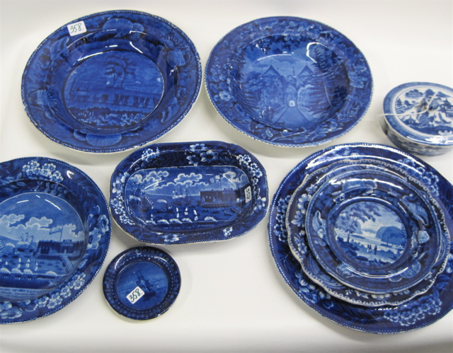 Appraisal: AN ASSORTMENT OF TEN BLUE WHITE PORCELAINS including Staffordshire Clew