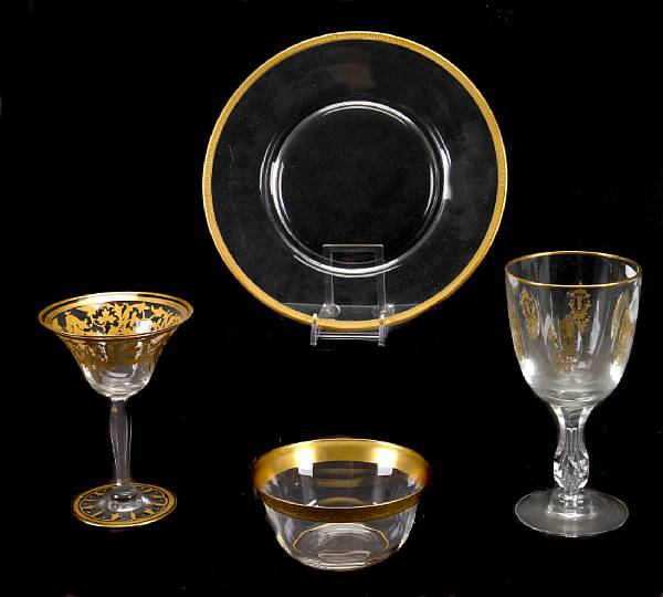 Appraisal: A suite of Continental gilt metal and etched glass tableware