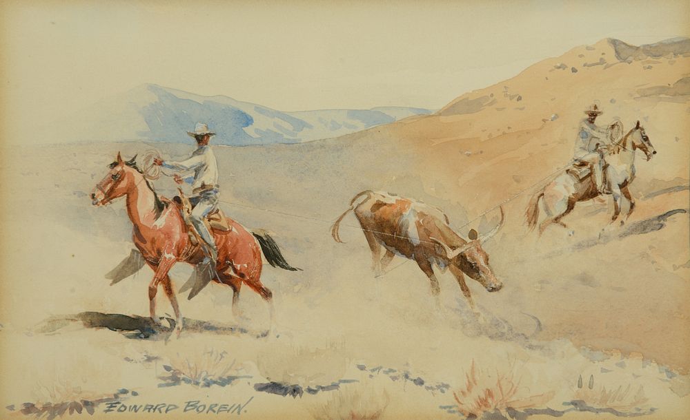 Appraisal: Edward Borein Cowboys Roping a Steer Edward Borein Cowboys Roping