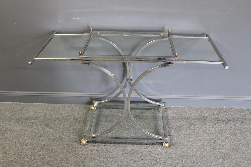 Appraisal: MIDCENTURY Extending Chrome and Glass T Cart From a Piermont