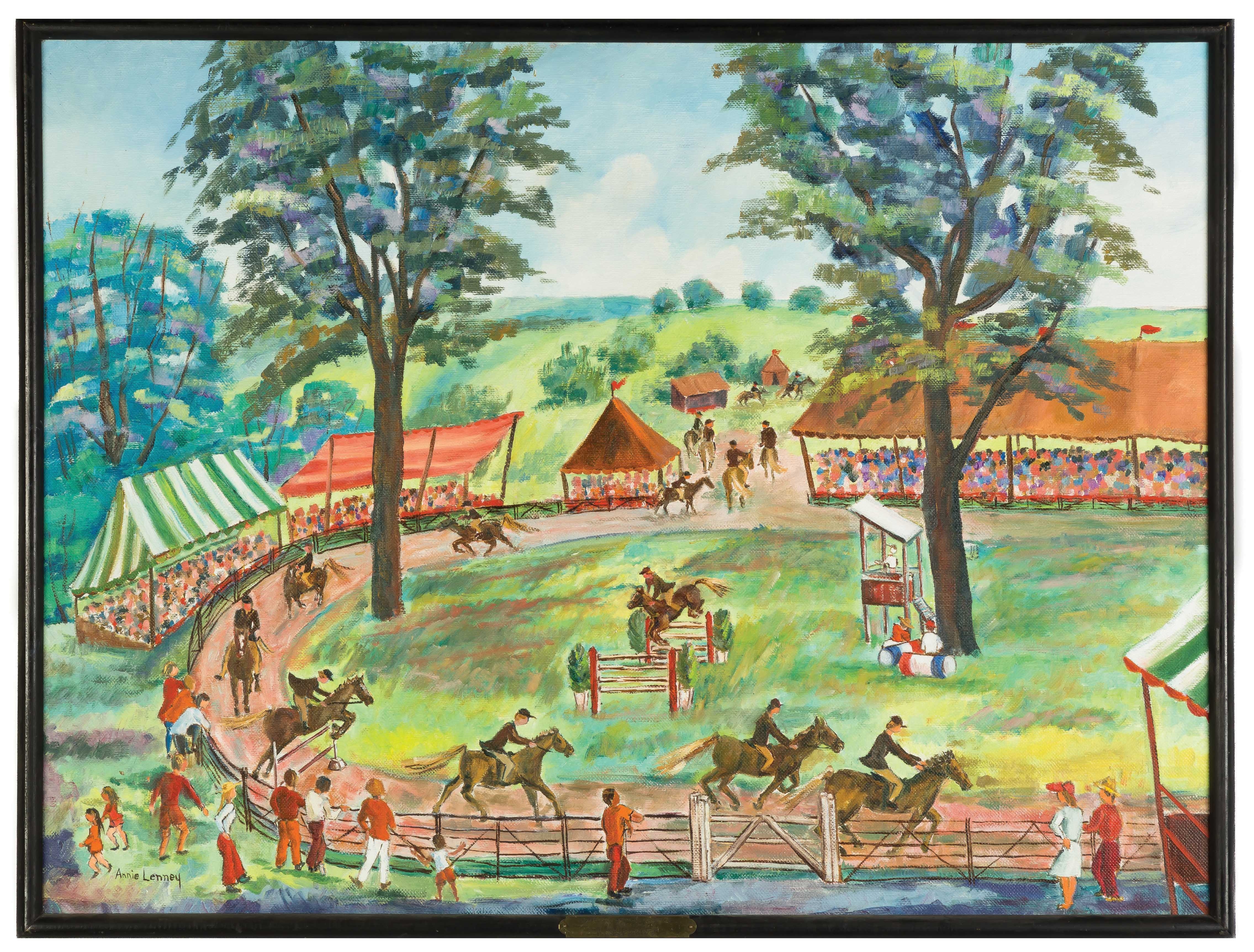 Appraisal: Annie Lenney American B Horse Race Branchville Fair Signed lower