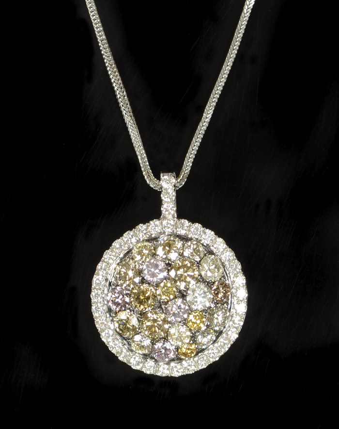 Appraisal: MULTI-COLOR DIAMOND PENDANT NECKLACE suspended on an inch white gold