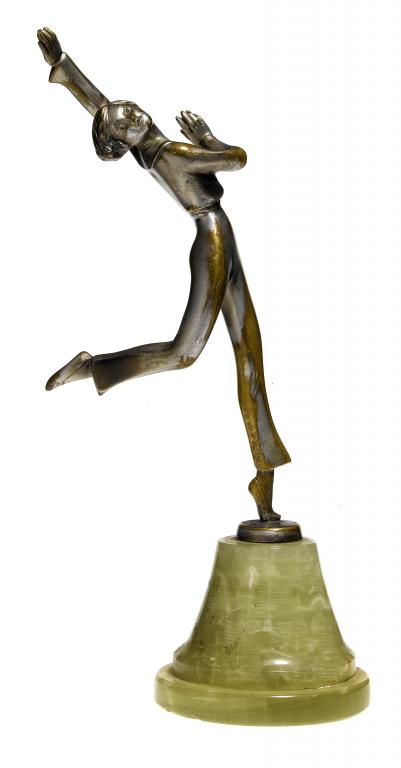 Appraisal: AN ART DECO SILVERED BRONZE STATUETTE OF A YOUNG WOMAN