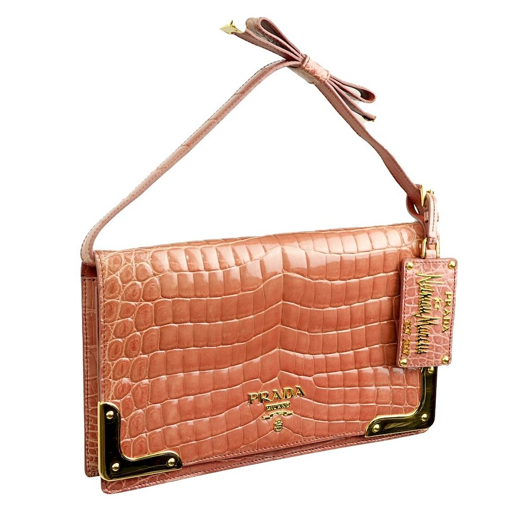 Appraisal: Prada Bag Prada Limited Edition Pink Crocodile Clutch Gold tone