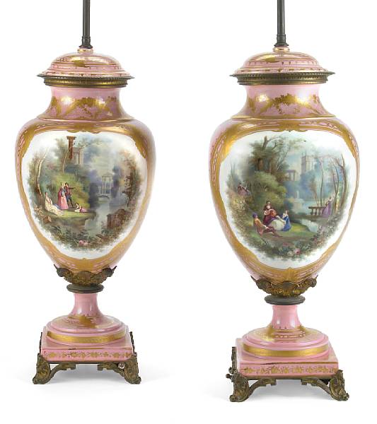 Appraisal: A pair of S vres style porcelain gilt bronze mounted