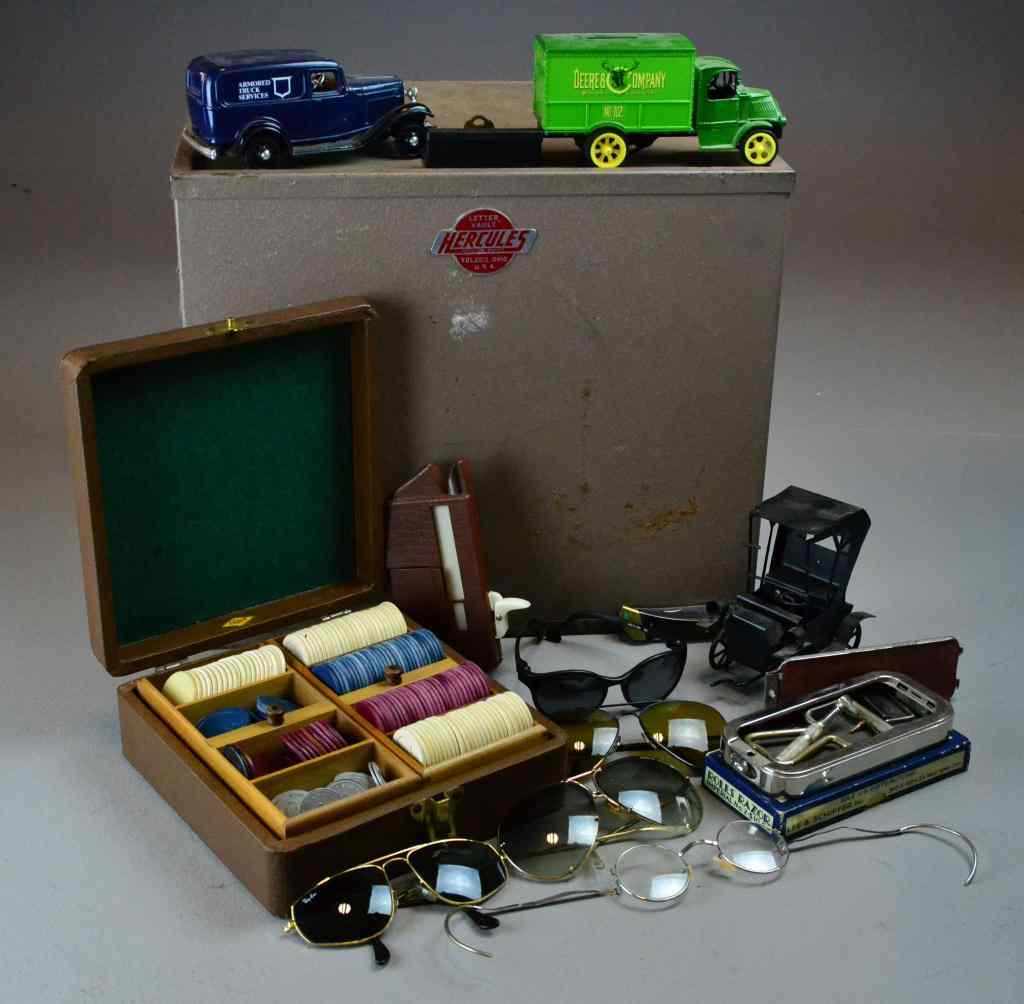 Appraisal: Gentlemen's Items Including Hercules SafeTo include three antique-style autos pocket