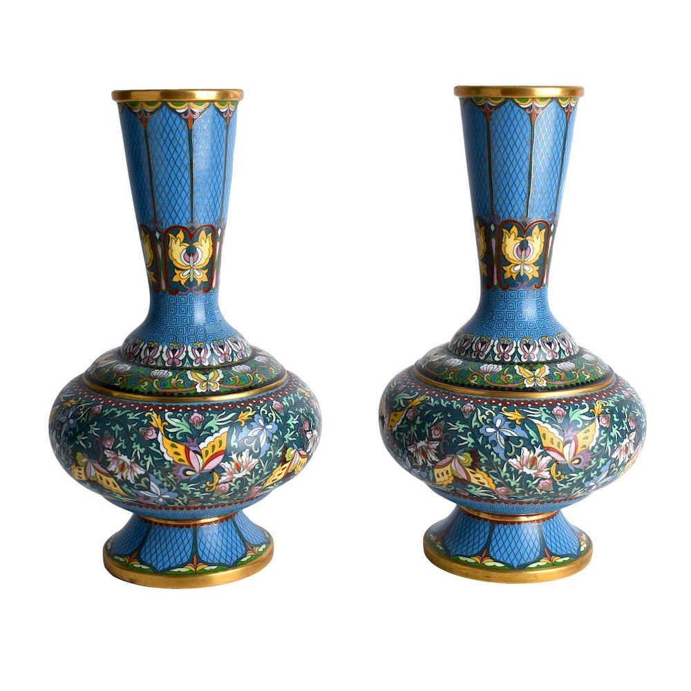 Appraisal: Pair Of Mid Century Chinese Cloisonne Vases Pair Of Mid