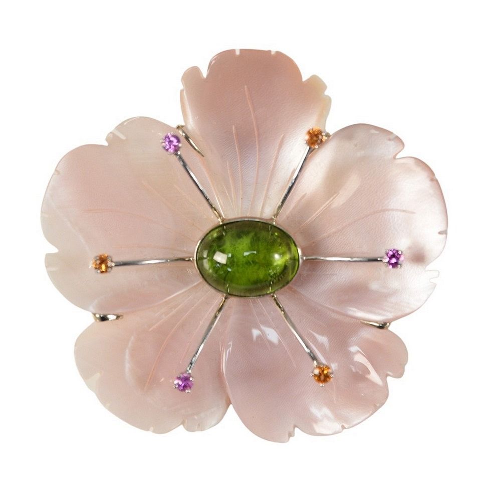 Appraisal: Mother of Pearl Flower Brooch mounted in karat white gold