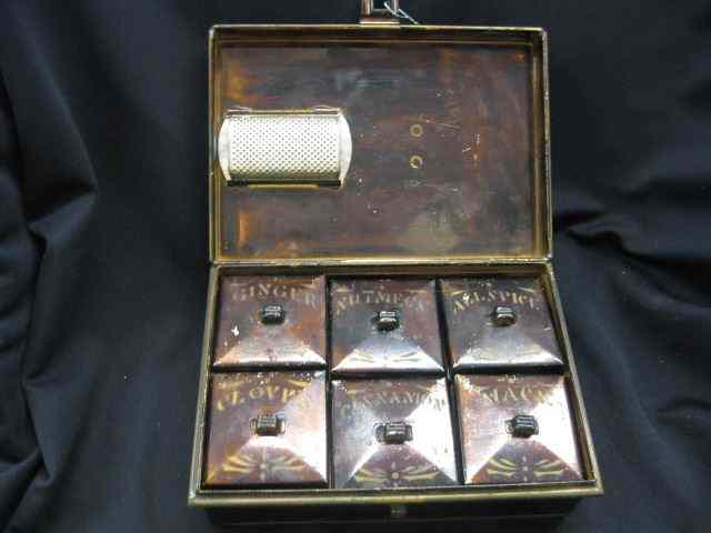 Appraisal: Victorian Tin Spice Set in tole decoratedbox with grater ''