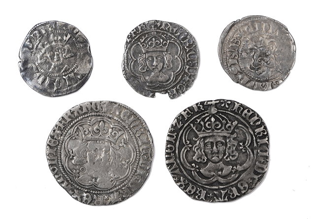 Appraisal: FIVE HAMMERED COINS Edward I Berwick penny Henry VI and