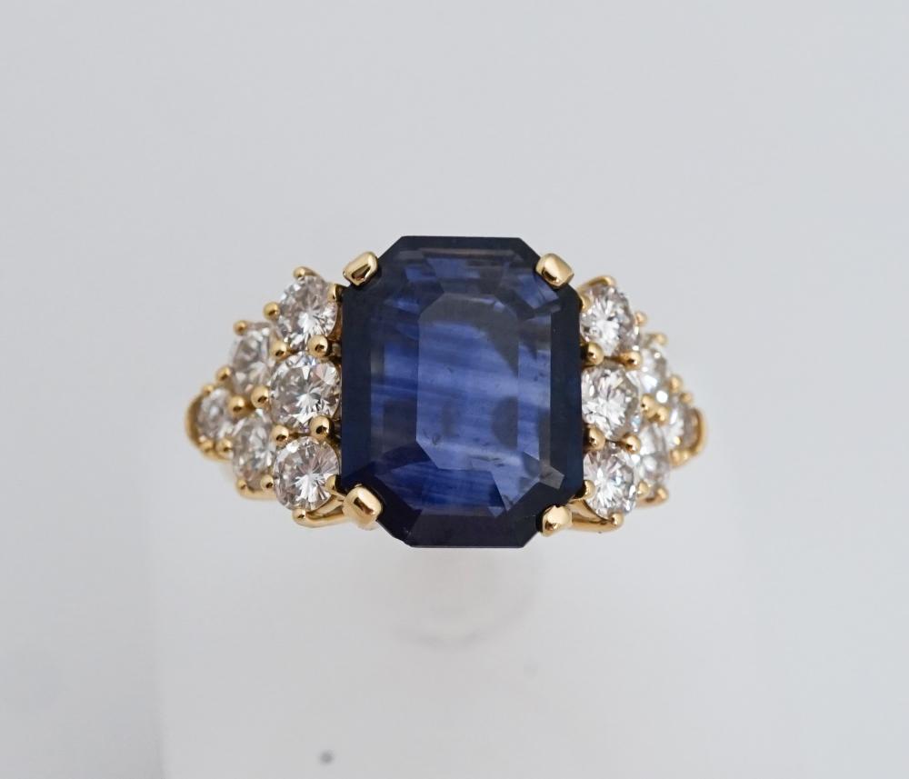 Appraisal: -KARAT YELLOW-GOLD BLUE SAPPHIRE AND DIAMOND RING -Karat Yellow-Gold Blue