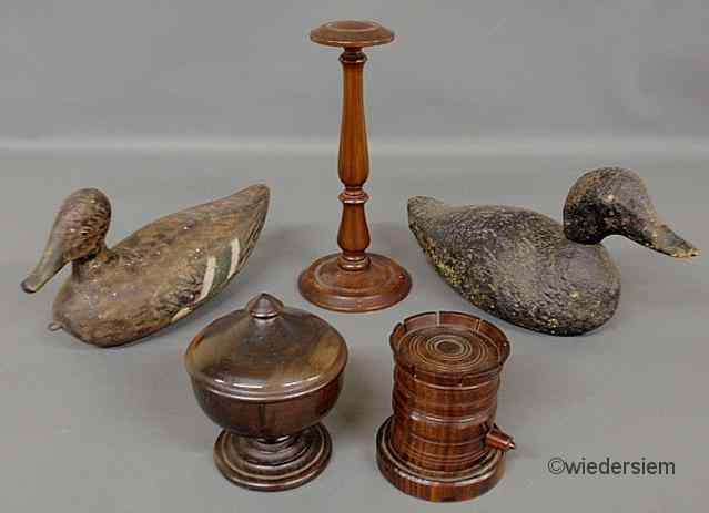 Appraisal: Misc grouping to include castletine form lignum vitae string spooler