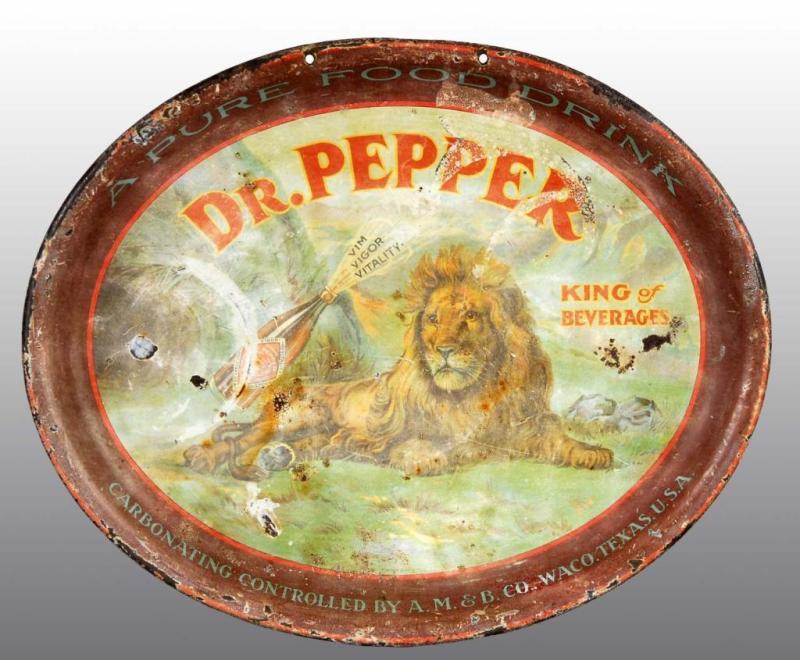 Appraisal: Rare Tin Litho Dr Pepper Oval Tray with Lion Description