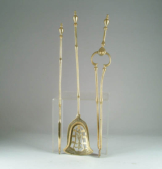 Appraisal: THREE PIECE BRASS FIREPLACE TOOL SET Urn finials on round