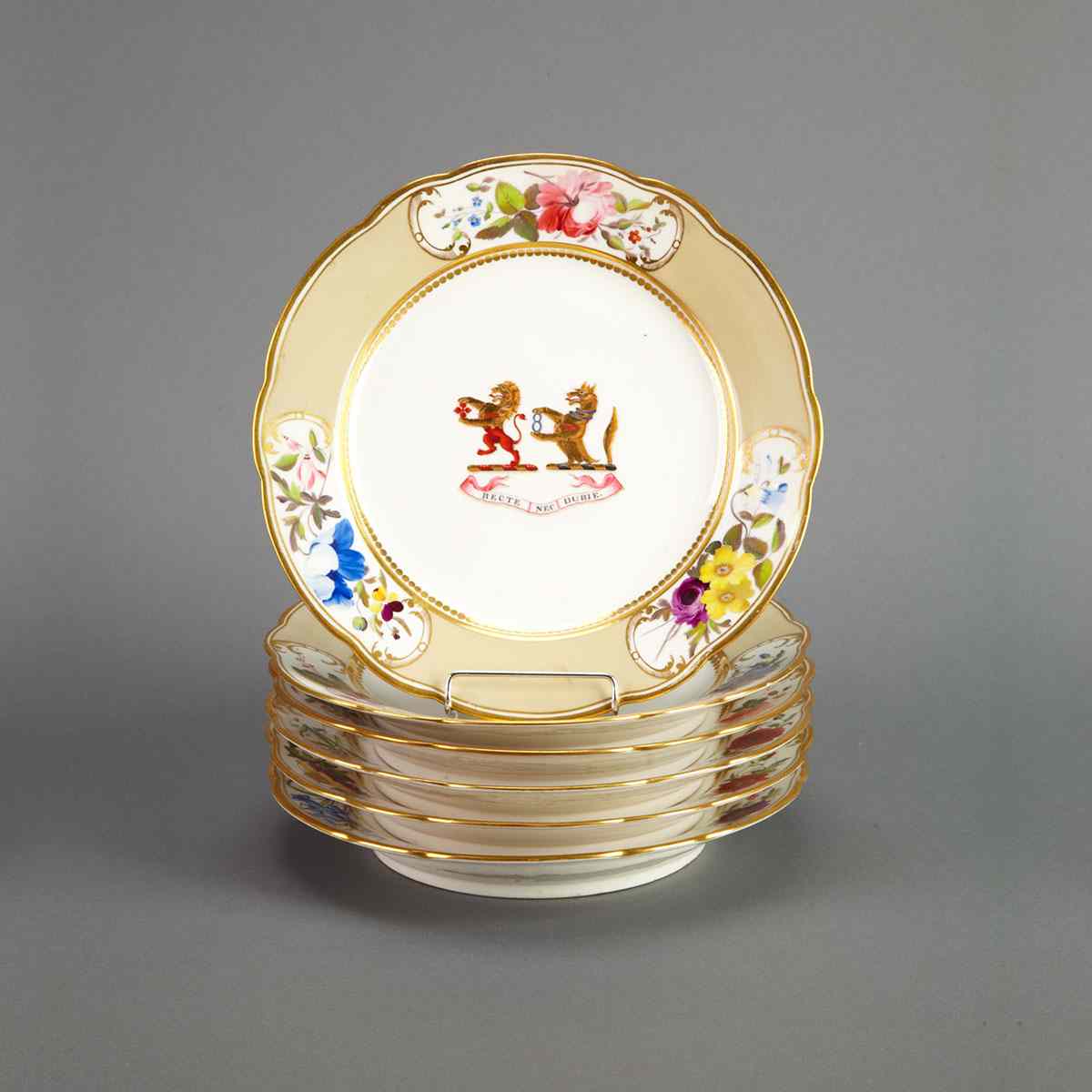 Appraisal: Six Chamberlains Worcester Armorial Plates c painted on the centres