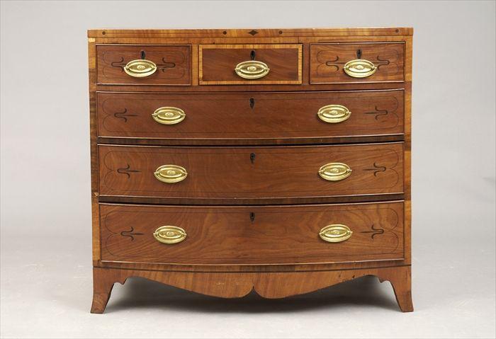 Appraisal: Regency Inlaid Mahogany and Rosewood-Crossbanded Bow-Front Chest of Drawers x