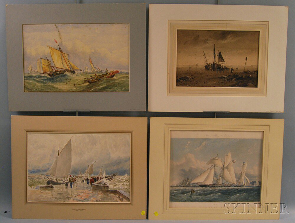 Appraisal: Four Unframed Works on Paper with Sailing Themes Attributed to